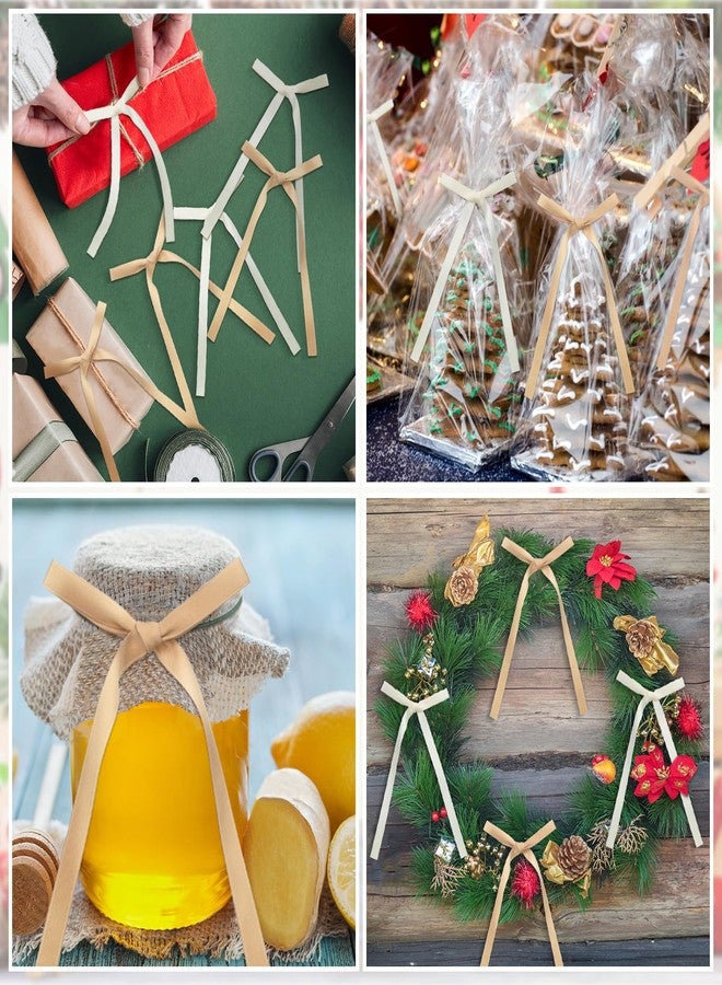 Knitgrip 48 Pcs Gold and White Satin Twist Tie Bows for Christmas Tree Ornaments Vintage Neutral Small Pre Tied Satin Bows for Gift Wrapping Treat Bag Xmas Wreath Garland Mantel Home Decor - Image 4